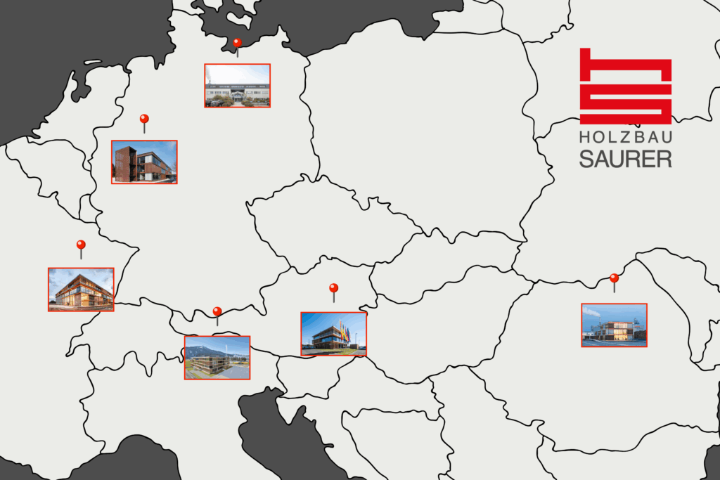 Referenz Holzbau Saurer Karte Bauvorhaben Standorte Egger